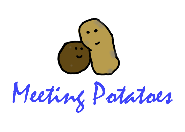 Meeting Potatoes Logo; Two potatoes leaning against one another and smiling.